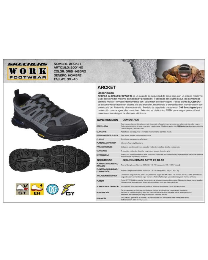 Skechers Zapatilla Hombre Seguridad Arcket - Imagen 5