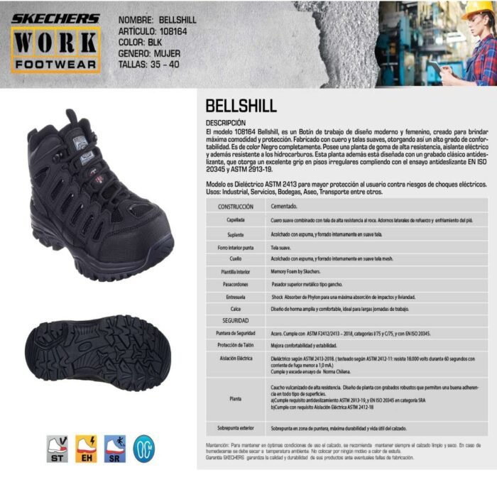 Skechers Botín Mujer Seguridad Bellshill Negro - Imagen 5